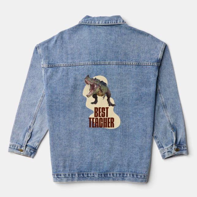Best Teacher Dinosaur Classroom Humour Denim Jacket (Back)