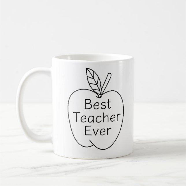 Best Teacher Ever Apple Outline  Coffee Mug (Left)
