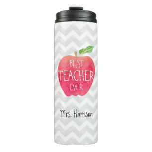 Best Teacher Ever Apple Watercolor Personalised Thermal Tumbler