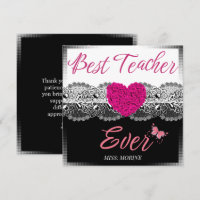 Best Teacher Ever Black & White with Pink Heart 