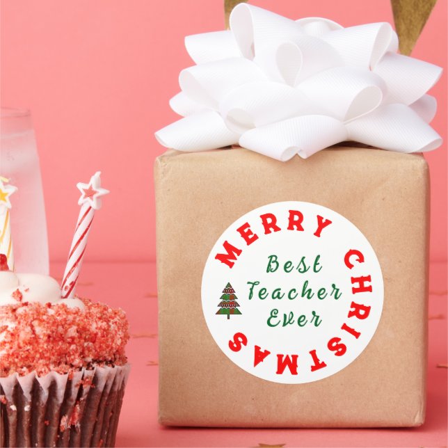 Best Teacher Ever Christmas Thanks You Gift        Classic Round Sticker (Party)