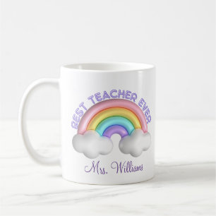 best teacher ever, colourful rainbow personalised  coffee mug