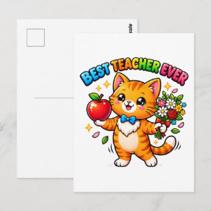 Best Teacher Ever Cute Cat Postcard