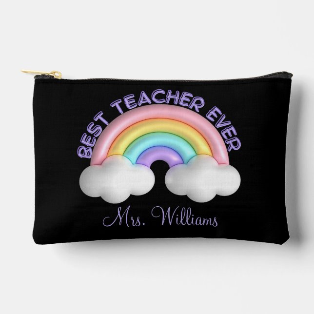 best teacher ever, cute colourful rainbow black accessory pouch (Front)