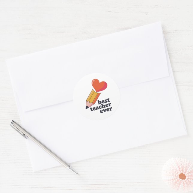 Best Teacher Ever Cute Pencil Heart Sticker Teache (Envelope)