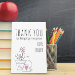 Best Teacher Ever Doodle Art Plant and Pink Heart Thank You Card<br><div class="desc">Thank You Card for the Best Teacher Ever to say "thank you for helping me grow". The design features trendy skinny font typography with a cute doodle drawing of a potted plant with watering can and pink love hearts.The template is ready for you to personalise with your name and you...</div>