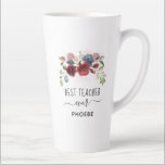 Best Teacher Ever Floral Custom Name Latte Mug<br><div class="desc">Floral teacher appreciation design you can add a name by clicking the "Personalise" button above</div>