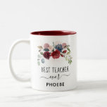 Best Teacher Ever Floral Custom Name  Two-Tone Coffee Mug<br><div class="desc">Floral teacher appreciation design you can add a name by clicking the "Personalise" button above</div>