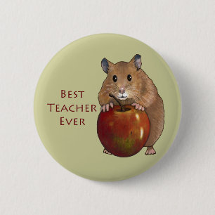 Best Teacher Ever: Hamster With Apple: Art 6 Cm Round Badge
