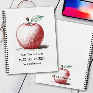 Best Teacher Ever Hand Drawn Red Apple Notebook