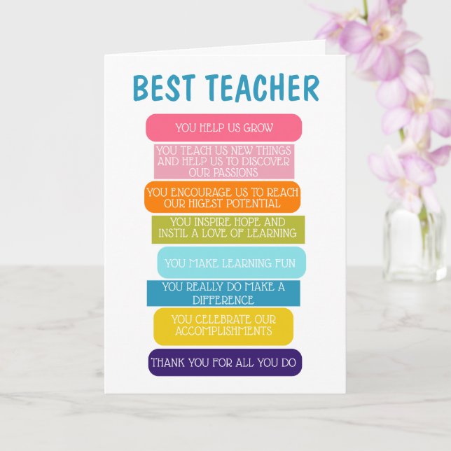 best teacher ever list of reasons thank you card (Orchid)