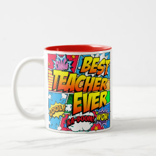 Best Teacher Ever Male Personalise Comic Book Two-Tone Coffee Mug