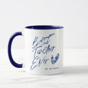 Best Teacher Ever Modern Blue Camo Custom Name Mug