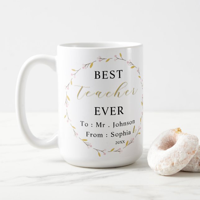 Best Teacher Ever Mug – Custom Name Sip of Thanks  (With Donut)