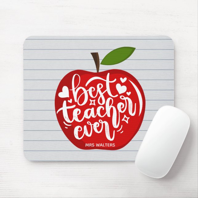 Best Teacher Ever Name Red Apple Back to School  Mouse Mat (With Mouse)