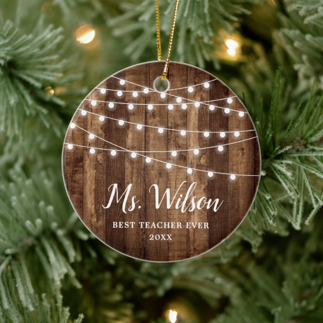Best Teacher Ever Personalised Faux Barn Wood Ceramic Tree Decoration (Tree)
