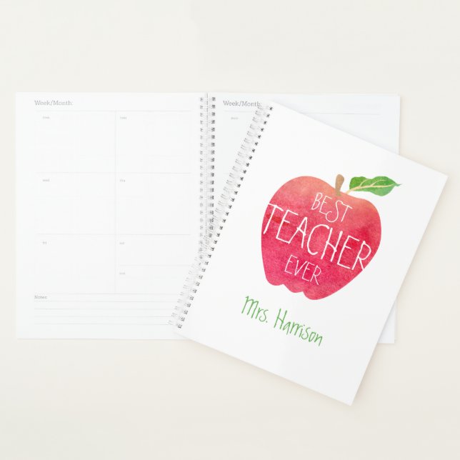 Best Teacher Ever Personalised Watercolor Apple Planner (Display)