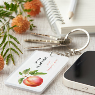 Best Teacher Ever Personalised Watercolor Peach Key Ring