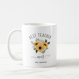 Best Teacher Ever   Pretty Rustic Sunflowers Coffee Mug