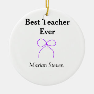 Best Teacher ever purple bow name appreciation gif Ceramic Tree Decoration
