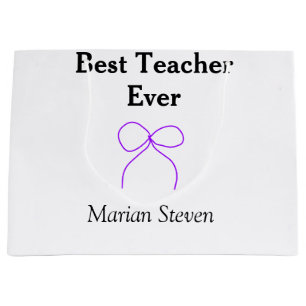 Best Teacher ever purple bow name appreciation gif Large Gift Bag