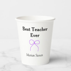 Best Teacher ever purple bow name appreciation gif Paper Cups