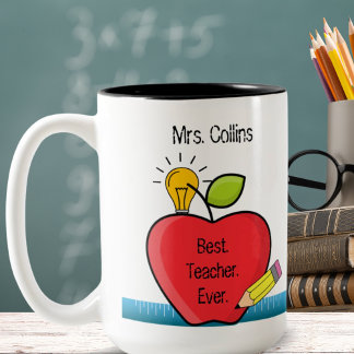 Best.Teacher.Ever. Quote Apple Personalised Gift Two-Tone Coffee Mug