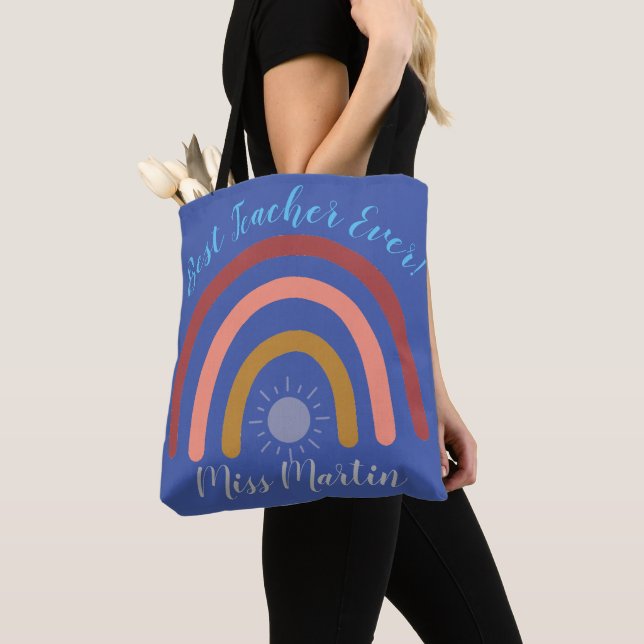 Best Teacher Ever Rainbow Sun Tote Bag  (Close Up)