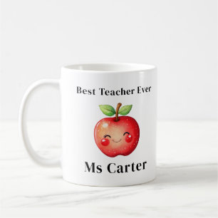 Best Teacher Ever Red Apple Face Personalised Gift Coffee Mug