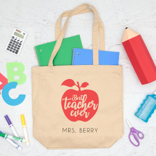 Best Teacher Ever Red Apple Personalised Large Tote Bag