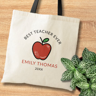 Best Teacher Ever Red Apple Personalised Thank You Tote Bag