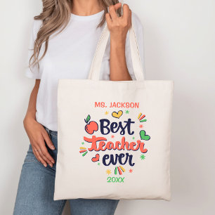 Best Teacher Ever Red Yellow Green Tote Bag