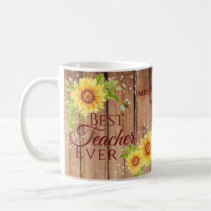 Best Teacher Ever Rustic Floral Sunflower Mug