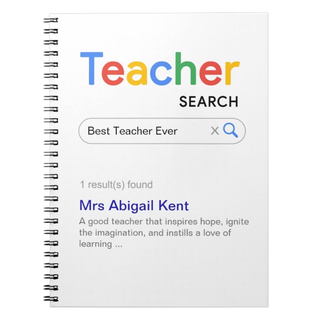 Best Teacher Ever Search Engine Result Notebook (Front)