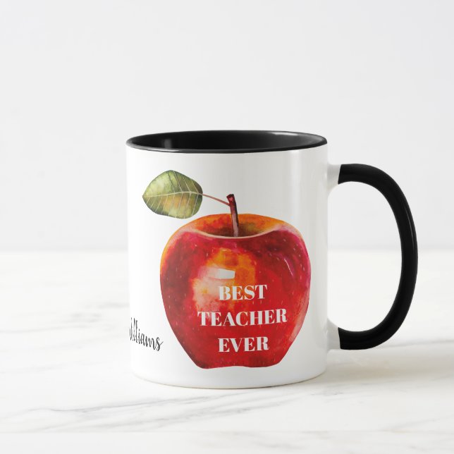 BEST TEACHER EVER Teacher Name Red Apple  Mug (Right)