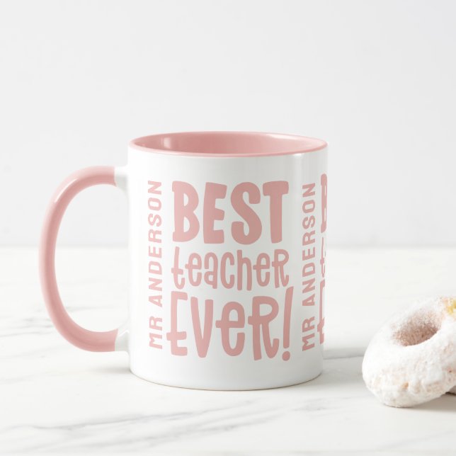 Best teacher ever thank you teacher modern pink mug (With Donut)