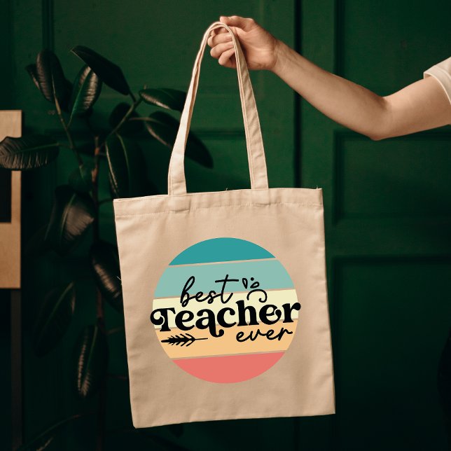 Best teacher ever tote bag, Teacher gift, Rainbow  Bag (teacher gift, rainbow tote bag, retro teacher bag, teacher birthday gift, teacher appreciation bag)