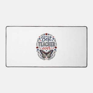Best Teacher Ever Vintage Butterfly Floral Shirt_1 Desk Mat