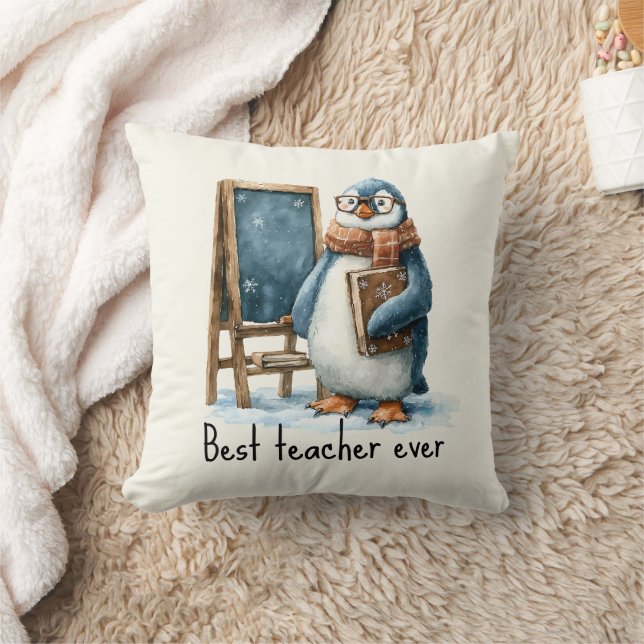 Best Teacher Ever Winter Penguin Design Cushion (Blanket)