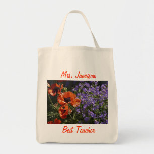 Best Teacher Floral Poppies Appreciation Thank You Tote Bag