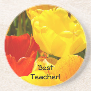 Best Teacher gifts Yellow Red Tulip Flowers Garden Coaster