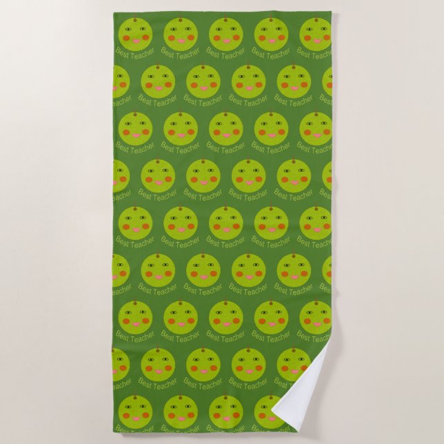 Best Teacher Happy Apple Custom Beach Towel (Front)