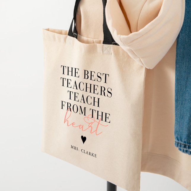 Best Teacher Heart Modern Stylish Teacher Gift Tote Bag (Creator Uploaded)