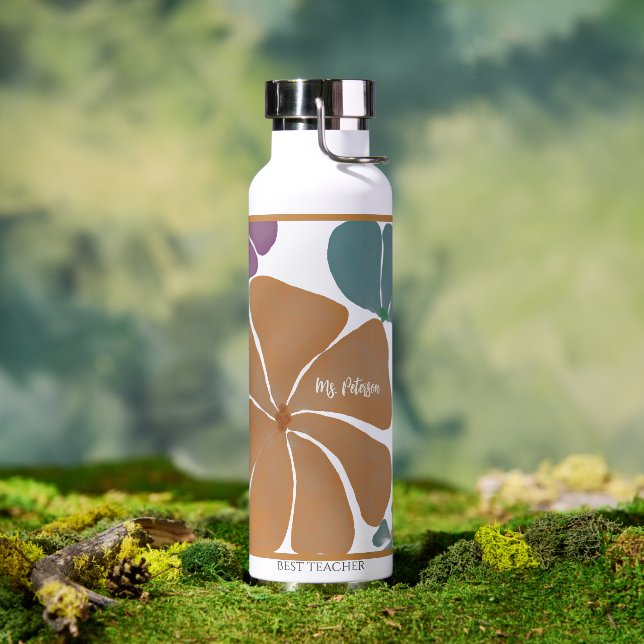 Best Teacher Modern Watercolor Floral Water Bottle (Outdoor)