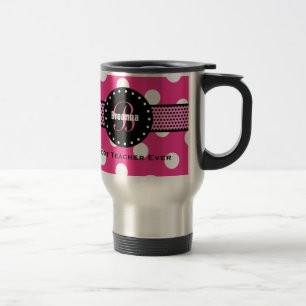 Best TEACHER Monogram Pink Polka Dots V02 Travel Mug