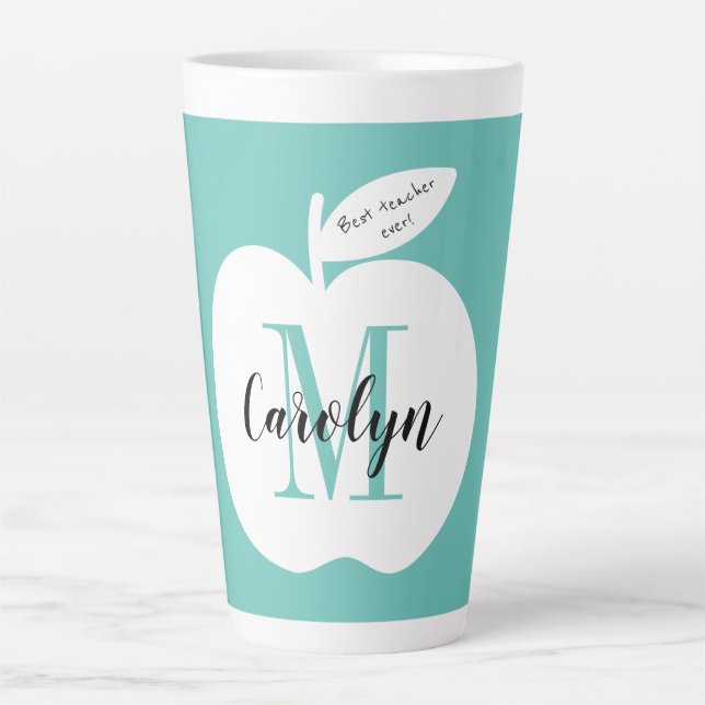 Best teacher monogrammed latte mug with apple logo (Front)