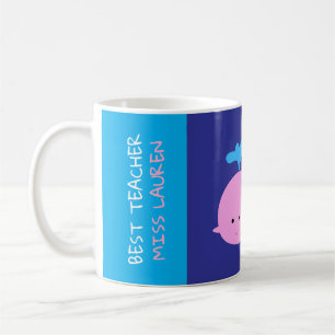 Best Teacher Mug with Name, Cute Whale Coffee Mug