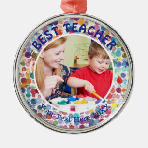BEST TEACHER, Multi-Colour Watercolor Splatter Dot Metal Tree Decoration