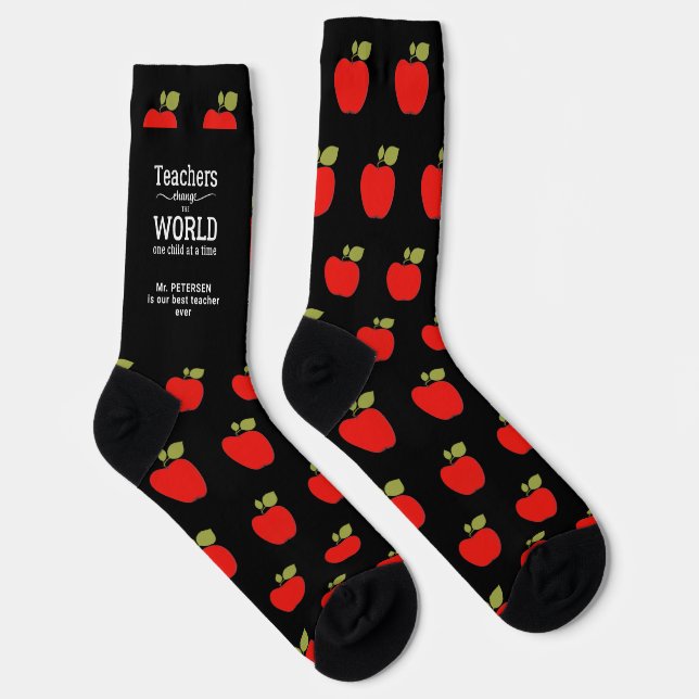 Best teacher name personalised red apple pattern socks (Right)