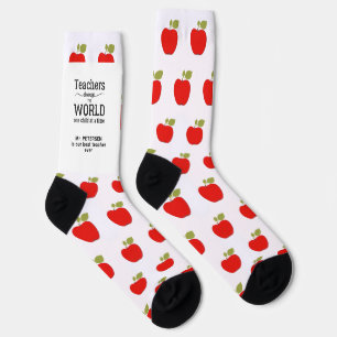 Best teacher name personalised red apple pattern socks